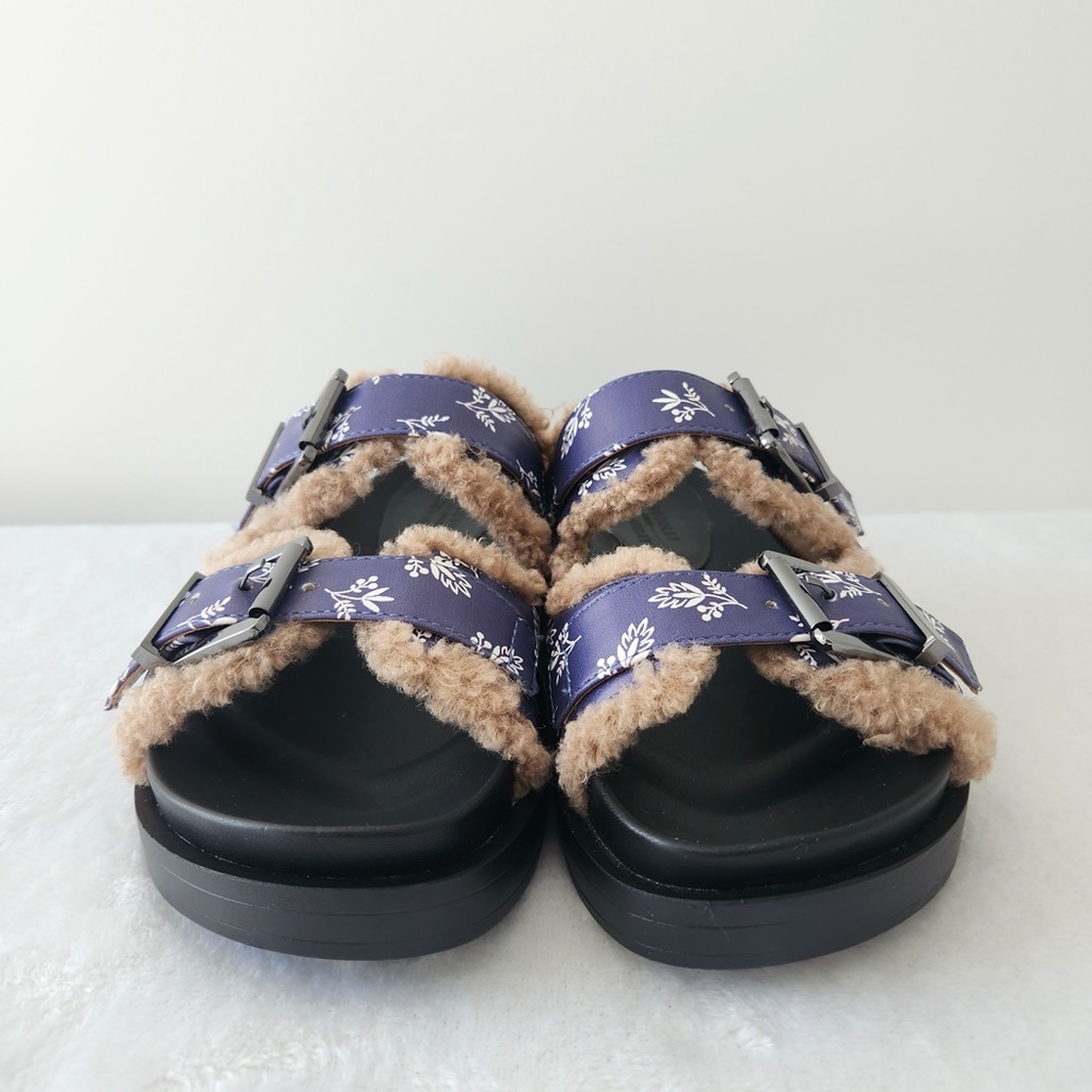 Aerosoles Laura Ashley Olivia Slides Floral Shearling Fur‎ Platform Sandals 7.5 - Picture 2 of 12